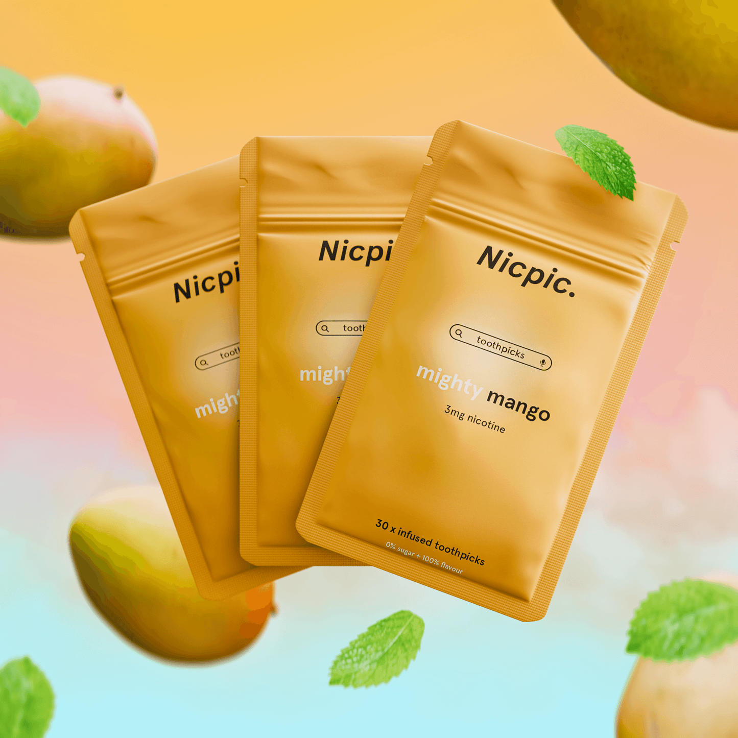 MIGHTY MANGO - NICOTINE INFUSED FLAVOURED TOOTHPICKS-Nicpic-Triple Pack-Nicpic